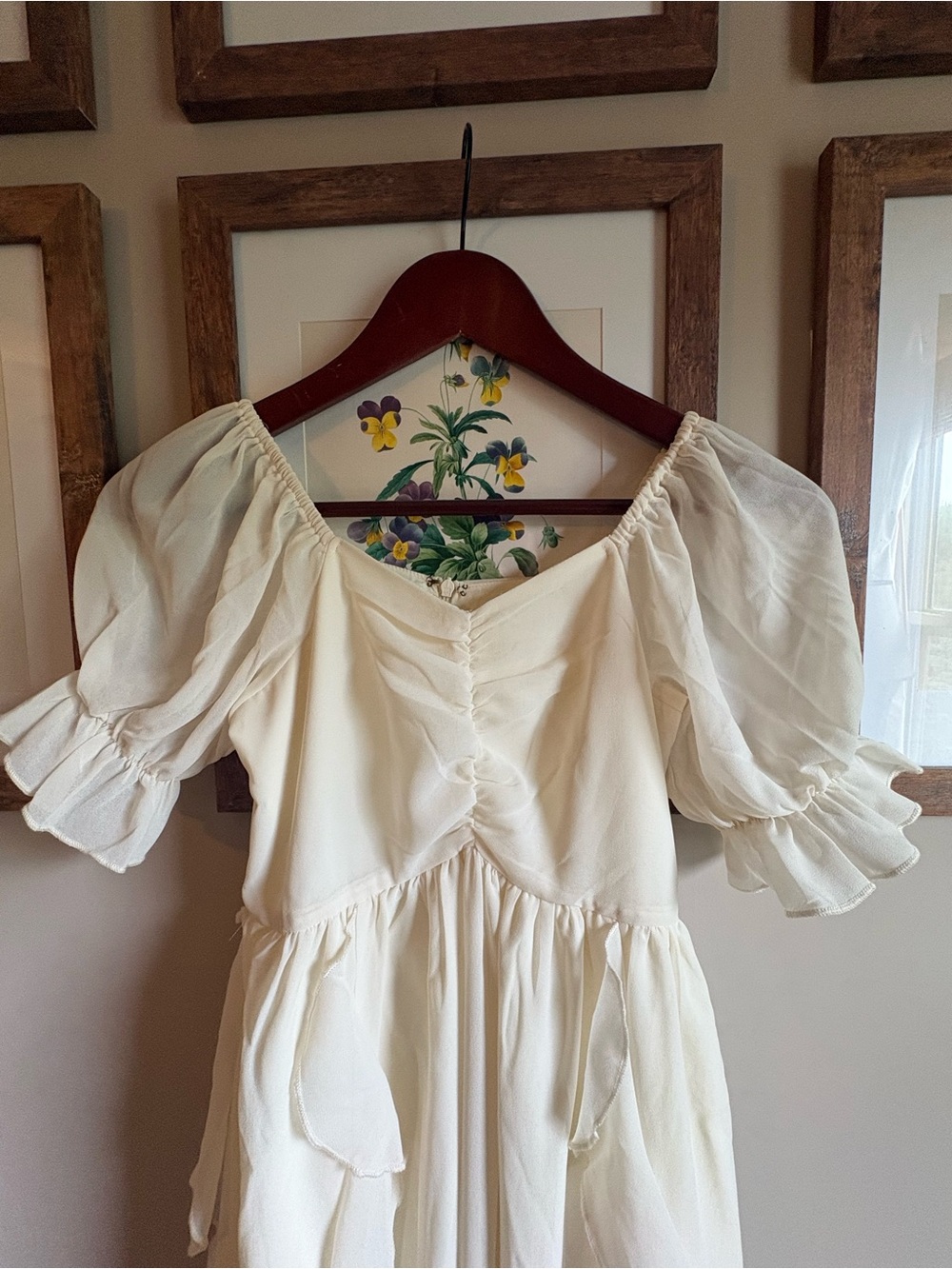 Joyfolie Cream Ruffle Maxi Dress with Puff Sleeves